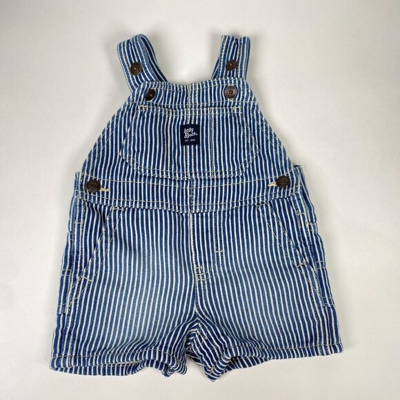 Baby Bgosh Denim Overalls Infant Size 6M Railroad Stripe Conductor Stretch - Picture 1 of 6